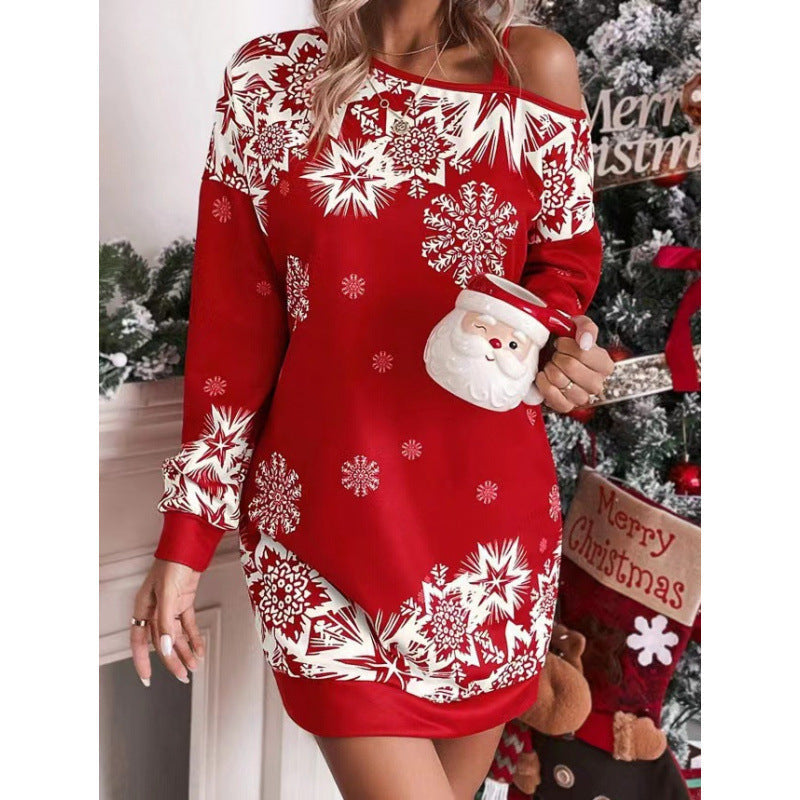 Women's Wintry Christmas Dress with Playful Snowflake Pattern R&B
