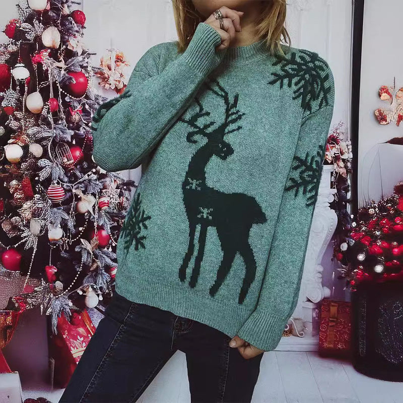 Women's Christmas Sweater with Festive Reindeer Motif and Comfortable Cut