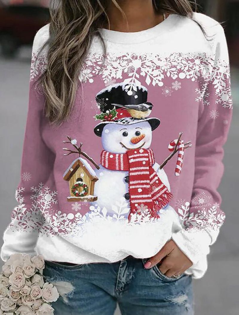 Women's Sweatshirt with Christmas Snowman Motif and Long Sleeves