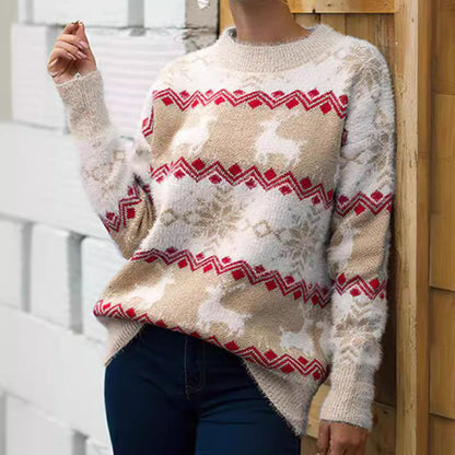 Women's Cozy Christmas Sweater with Festive Reindeer Design R&B