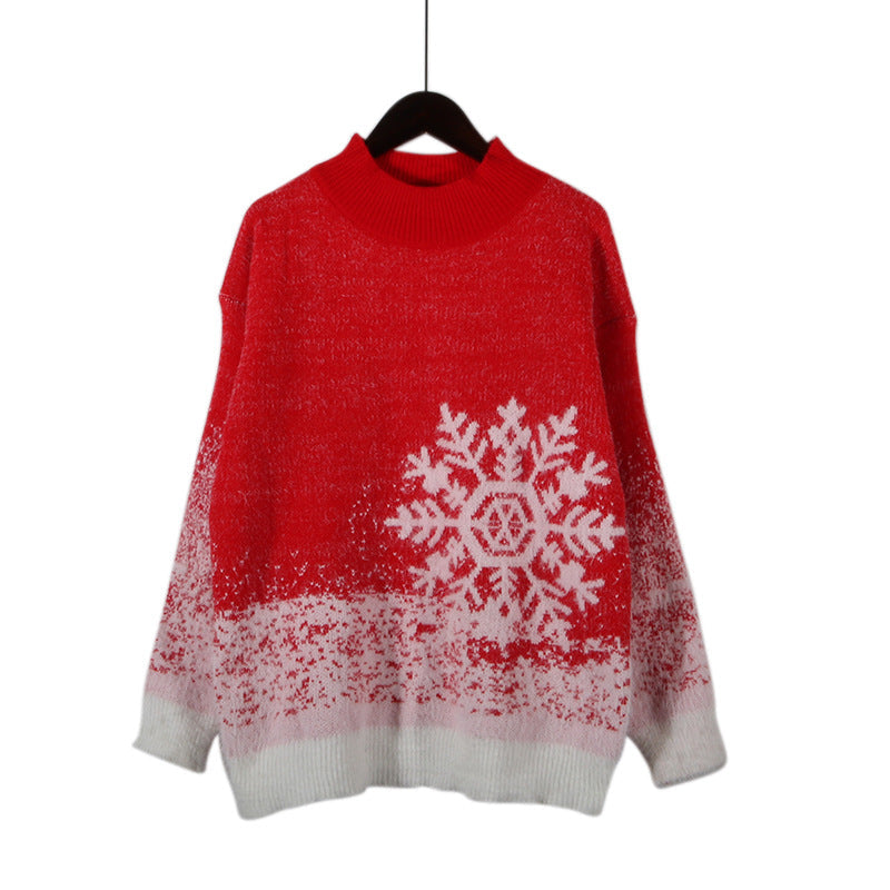 Women's Festive Knit Sweater with Wintry Snowflake Motif