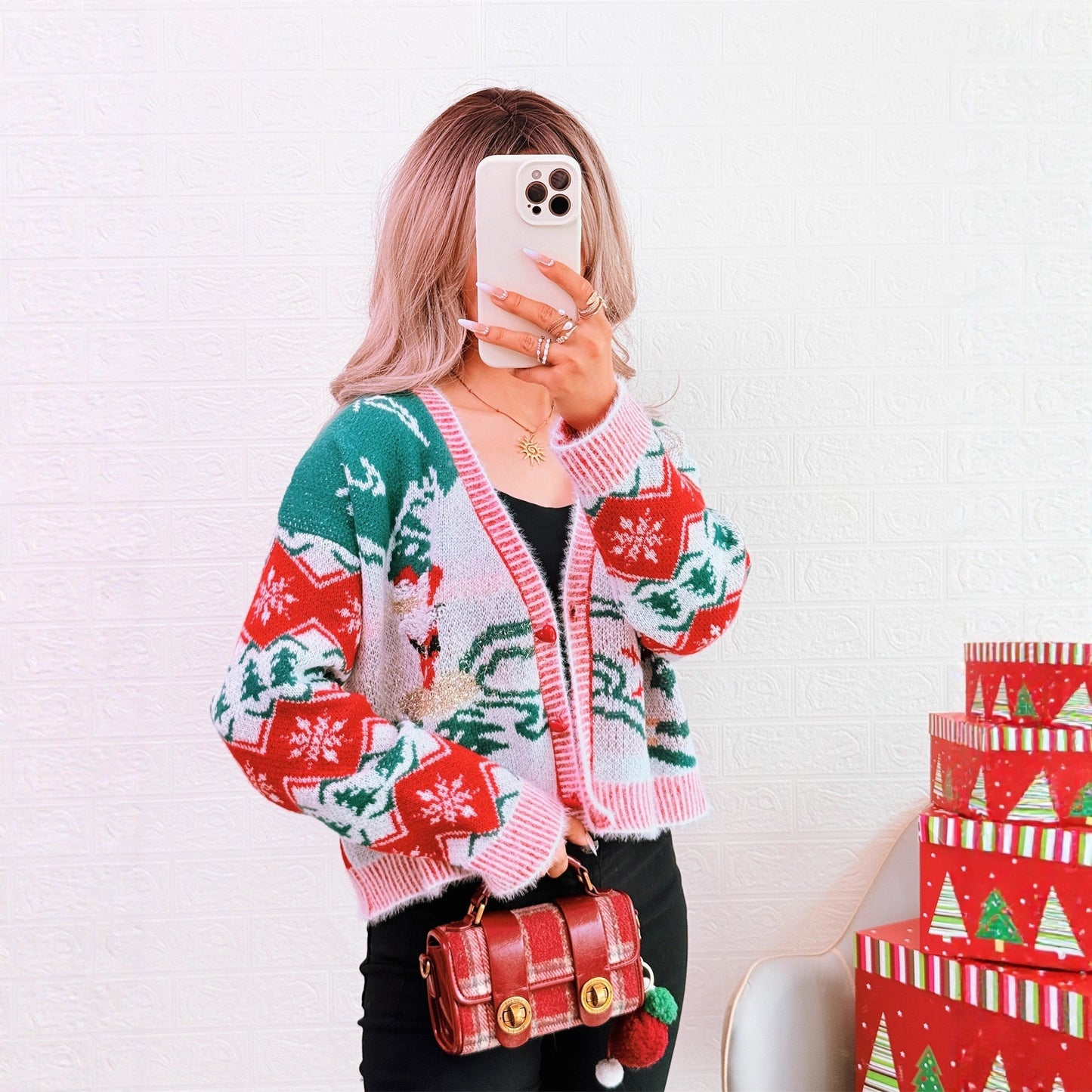 Women's Cardigan in Festive Design with Christmas Motifs R&B
