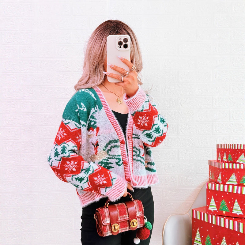 Women's Cardigan in Festive Design with Christmas Motifs R&B