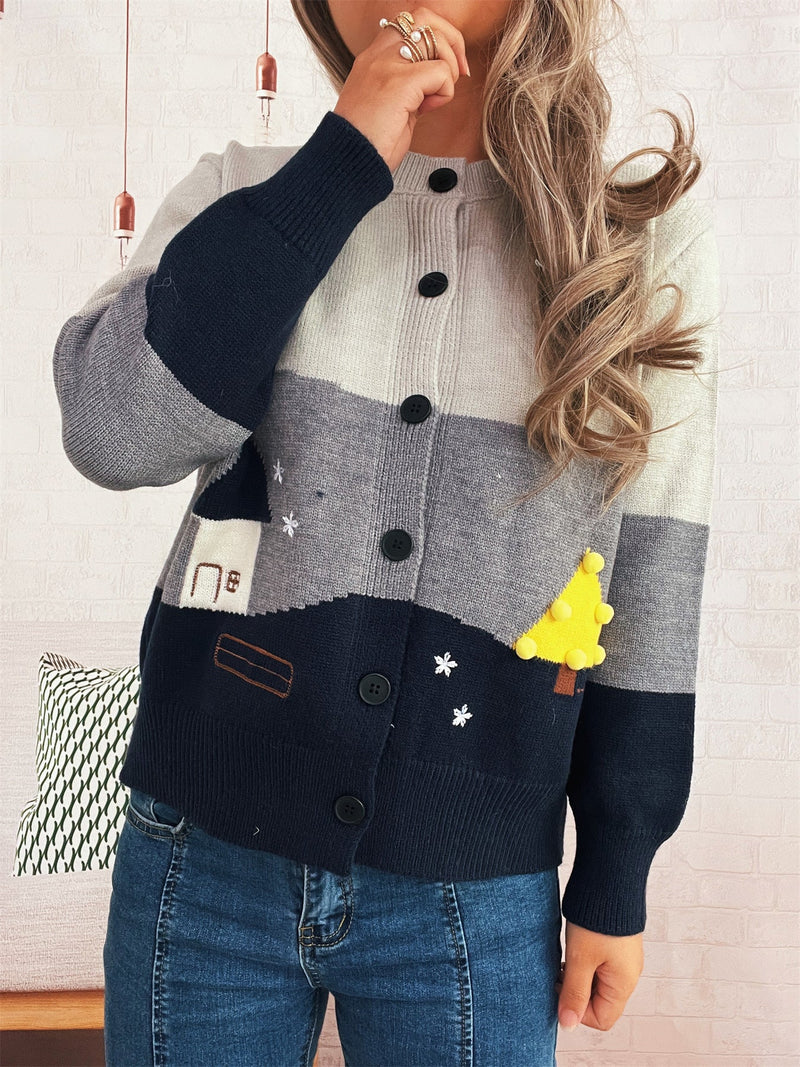 Women's Cardigan with Festive Motif and Button Details