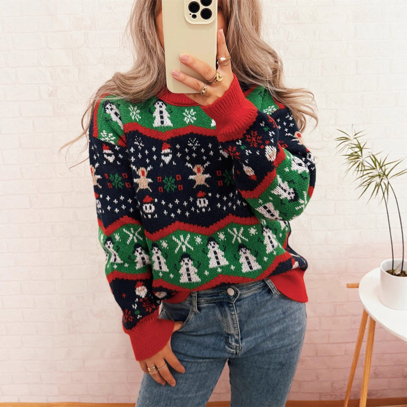Women's Christmas Sweater with Cheerful Motif and Casual Cut