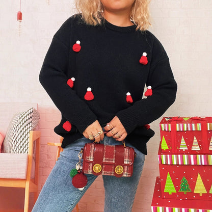 Women's Cozy Christmas Sweater with Festive Appliqués