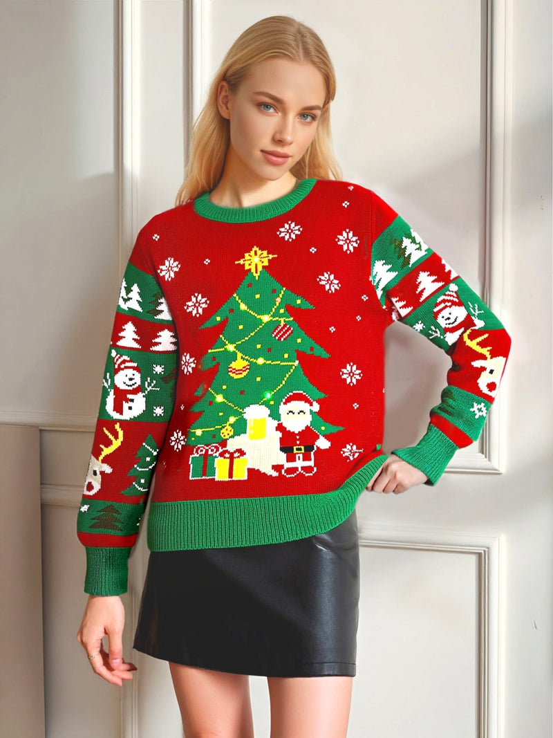 Women's Festive Christmas Knit Sweater with Unique Motif
