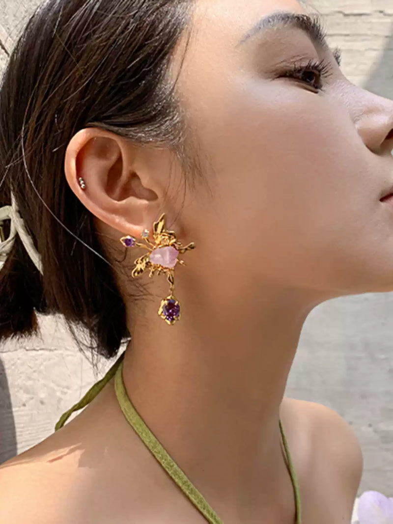 Fiona Amethyst and Pearl Butterfly Earrings