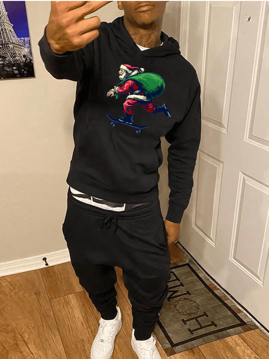 Men's Hoodie and Sweatpants Set with Creative Christmas Motif