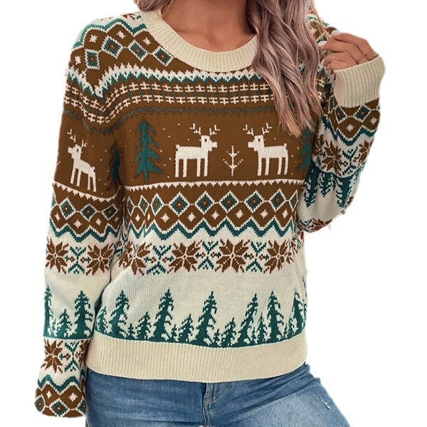 Women's Christmas Sweater with Festive Reindeer Design and Soft Material