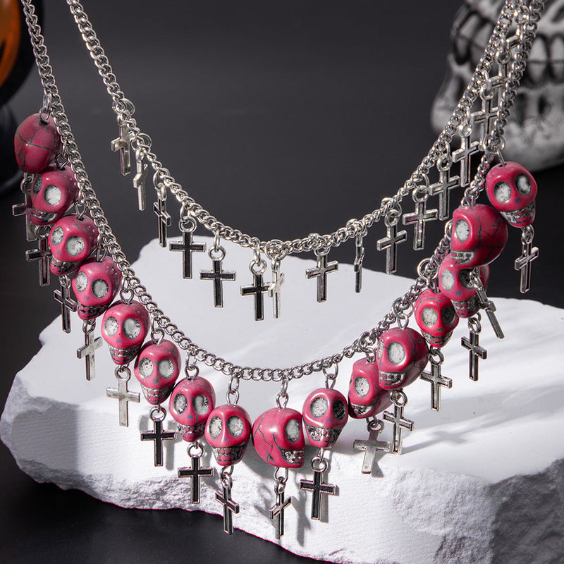 Halloween Cross Tassel Skull Punk Exaggerated Layered Necklace
