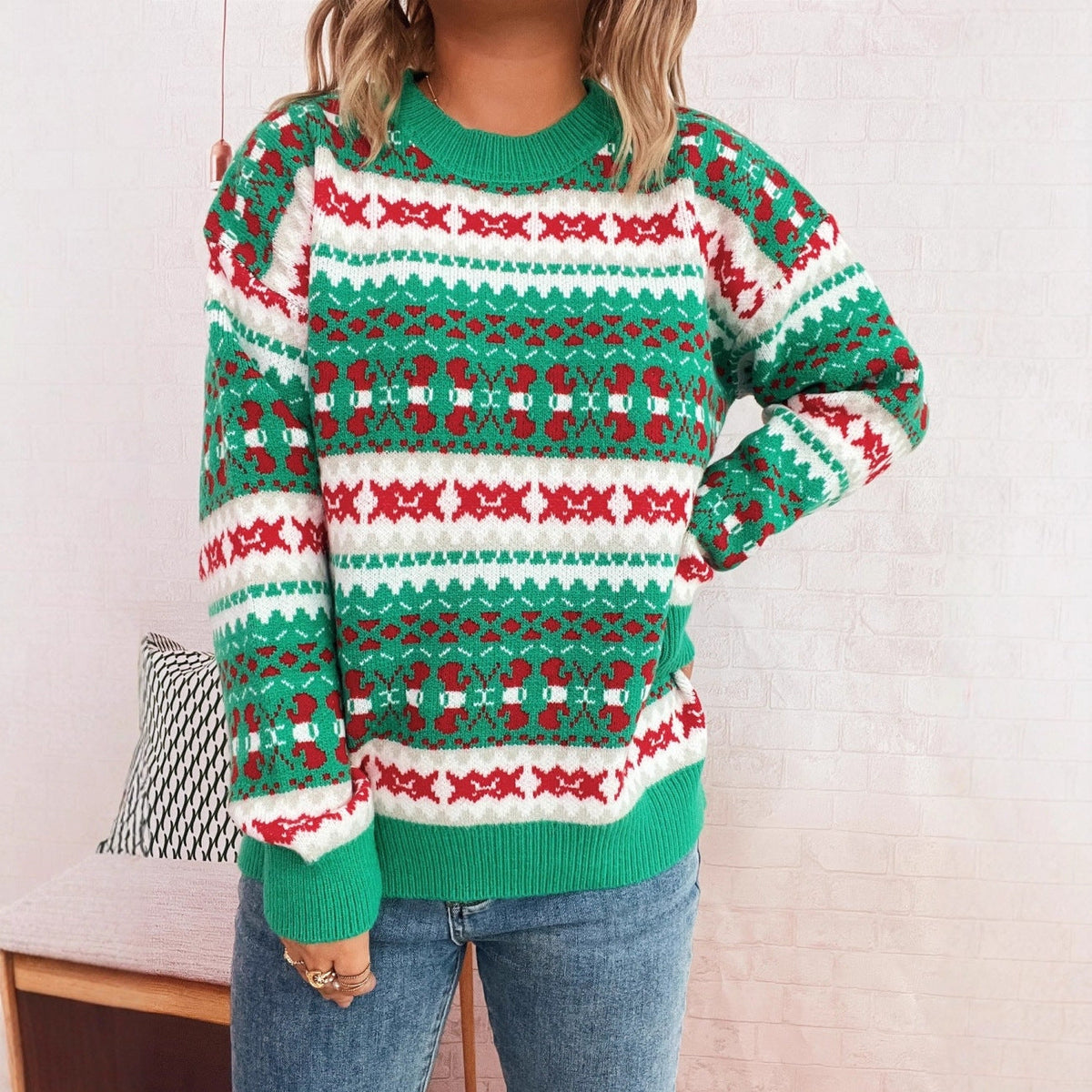 Women's Christmas Sweater with Festive Motif and Relaxed Fit R&B