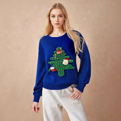 Women's Christmas Sweater with 3D Fir Tree Design