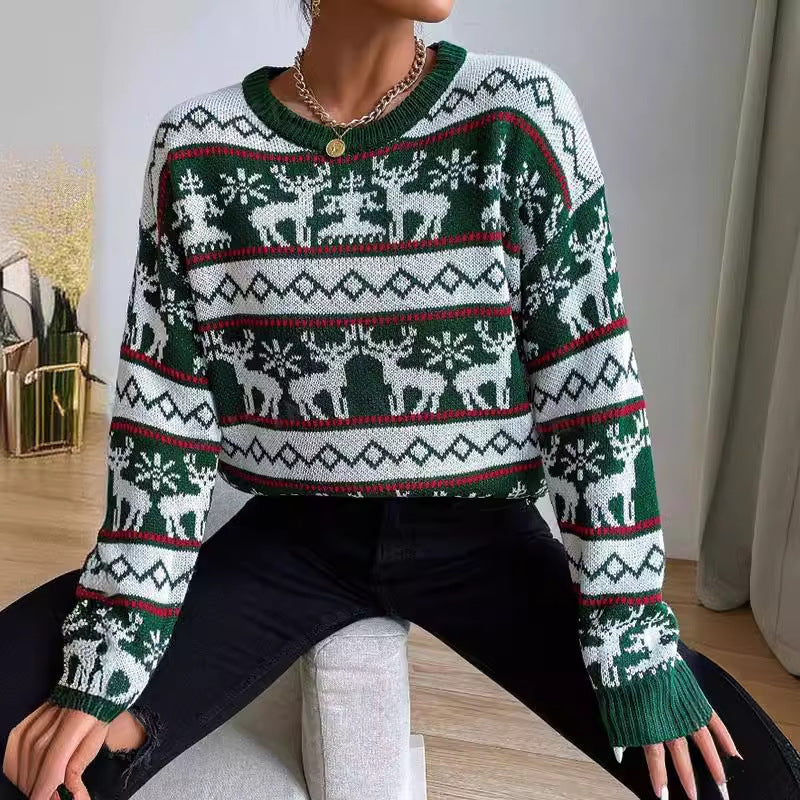 Women's Christmas Sweater with Modern Reindeer Pattern and Exclusive Knit Quality