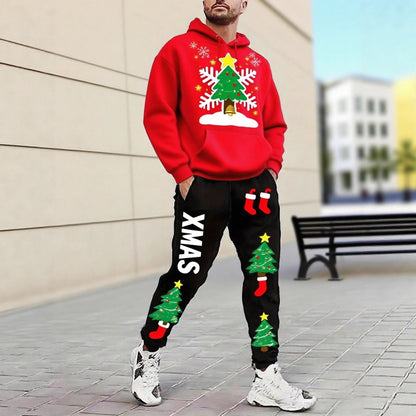 Men's Christmas-Motif Hoodie and Sweatpants Set