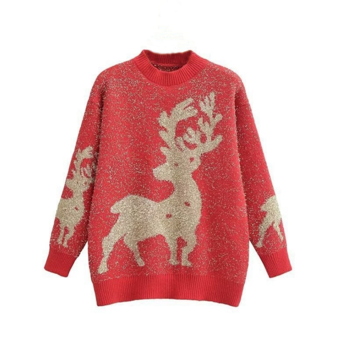 Women's Festive Sweater with 3D Reindeer Motif R&B