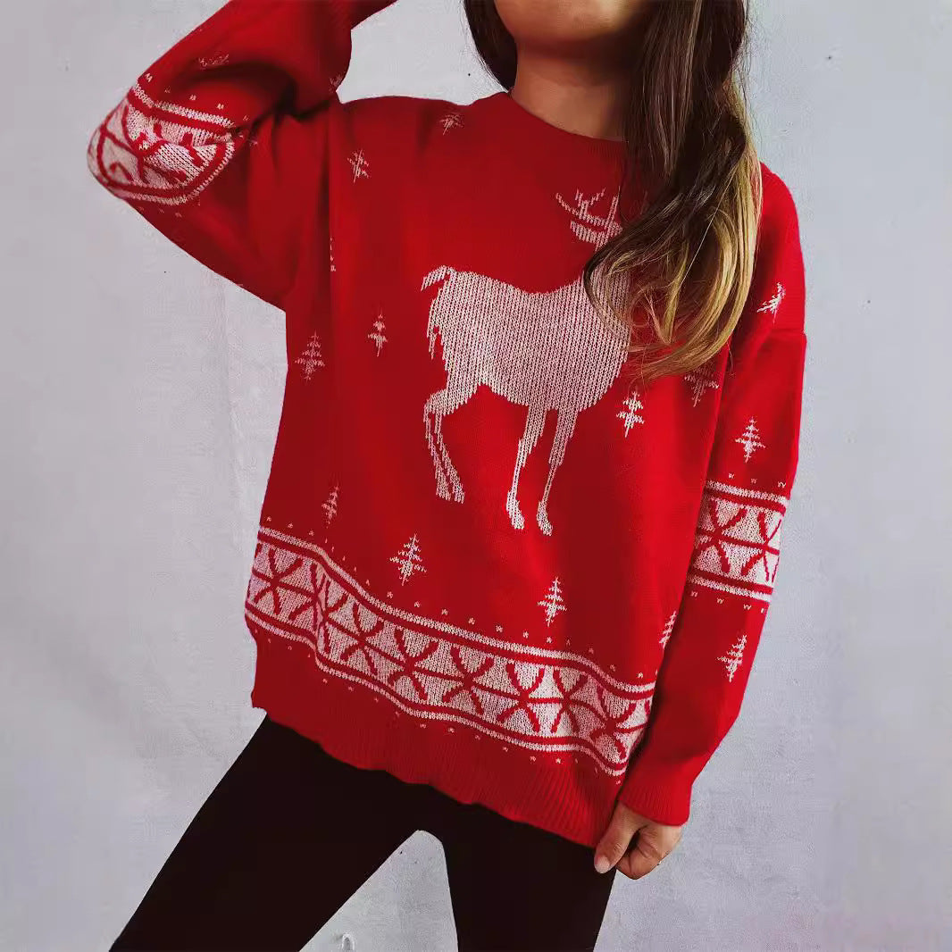 Women's Christmas Sweater with Festive Reindeer Motif and Soft Knit R&B