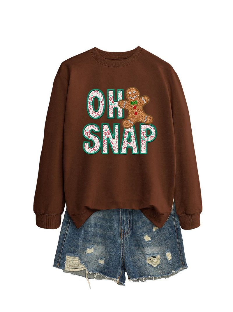 Women's Sweatshirt with Fun Gingerbread Man Motif and Sparkling Lettering