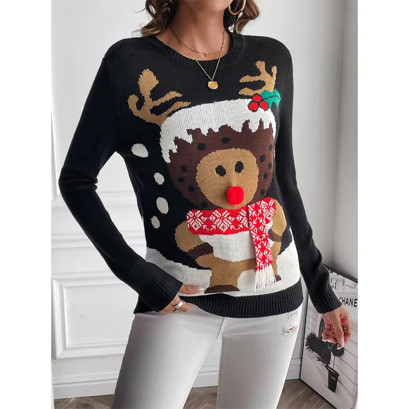 Women's Christmas Sweater with Festive Reindeer Motif and High-Quality Knit