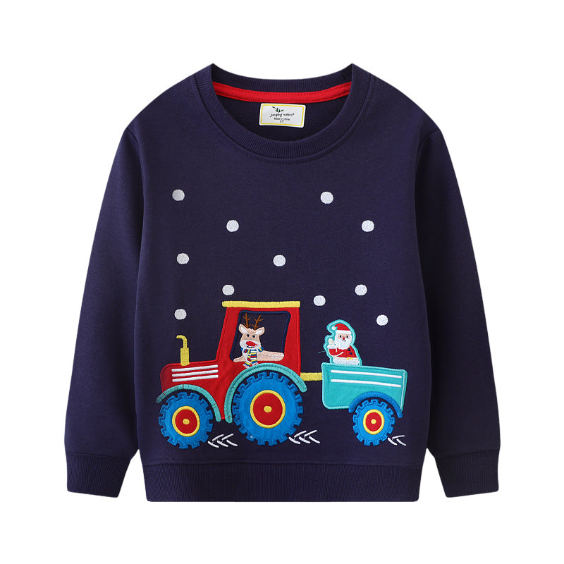 Boys' Sweatshirt with Cheerful Tractor and Christmas Motif