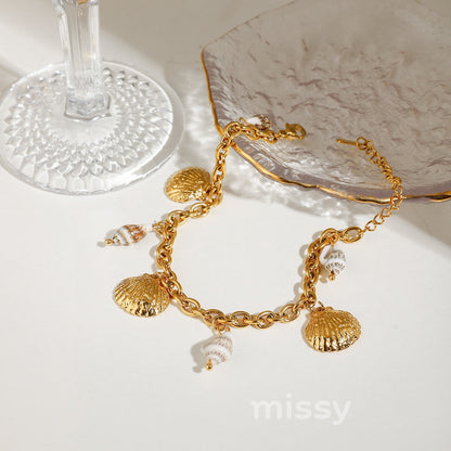 Golden Shell & Natural Seashell Charm Bracelet
