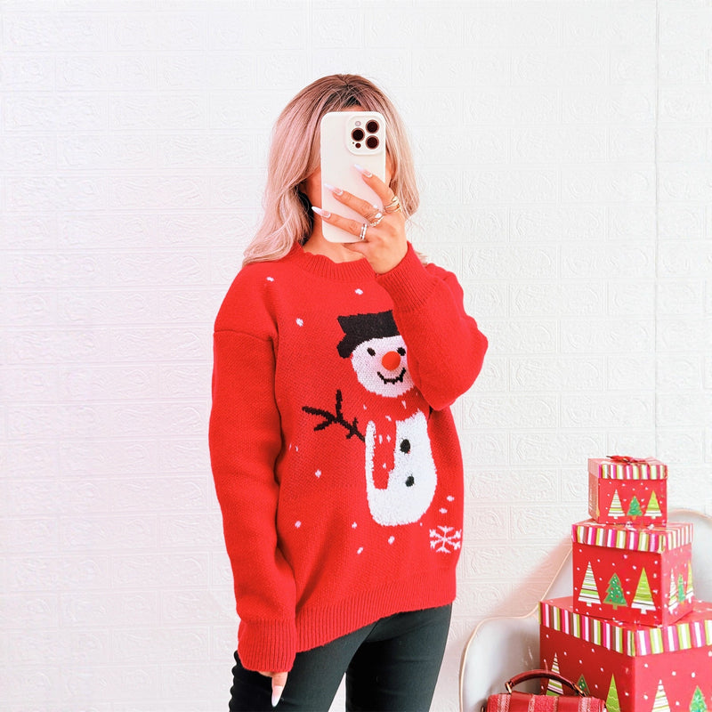 Women's Christmas Sweater with Festive Snowman Motif and Cozy Cut