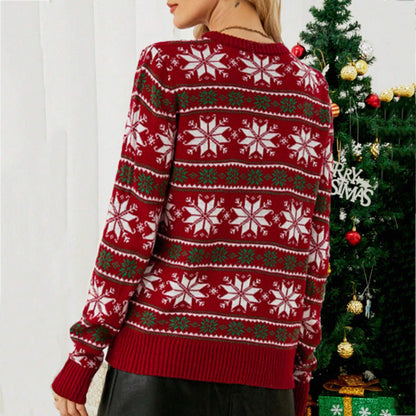 Women's Christmas Sweater with Festive Snowflake Design and Soft Knit Material