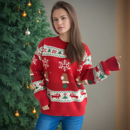 Women's Christmas Sweater with Festive Motifs and Soft Knit R&B