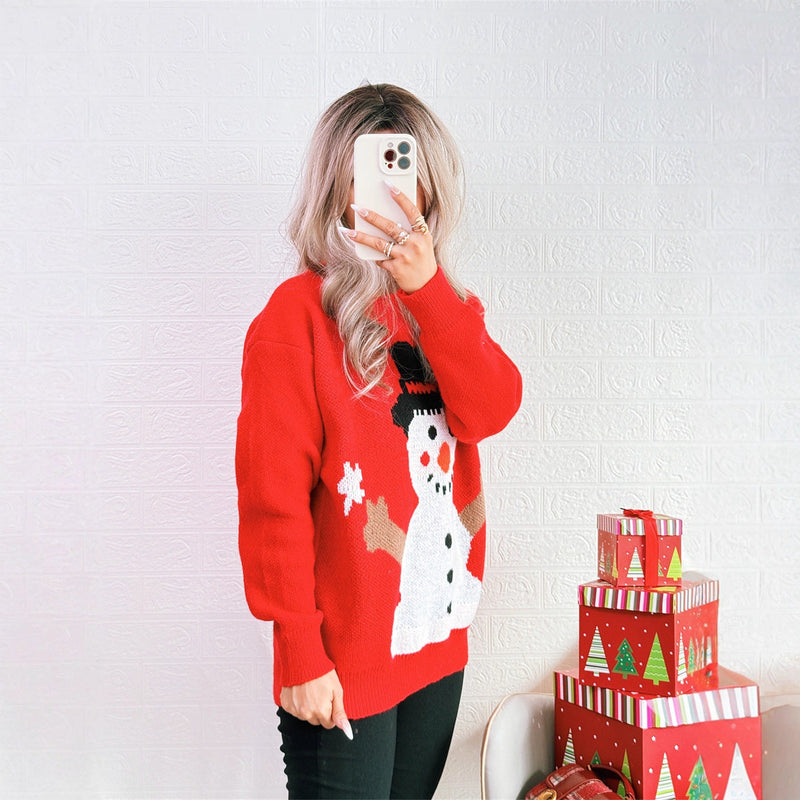 Women's Christmas Sweater with Festive Snowman Motif