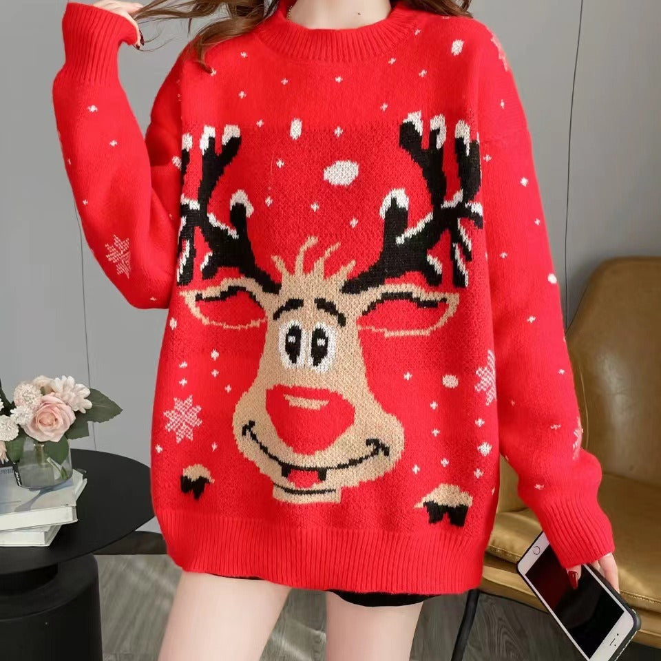 Women's Christmas Sweater with Unique Reindeer Motif