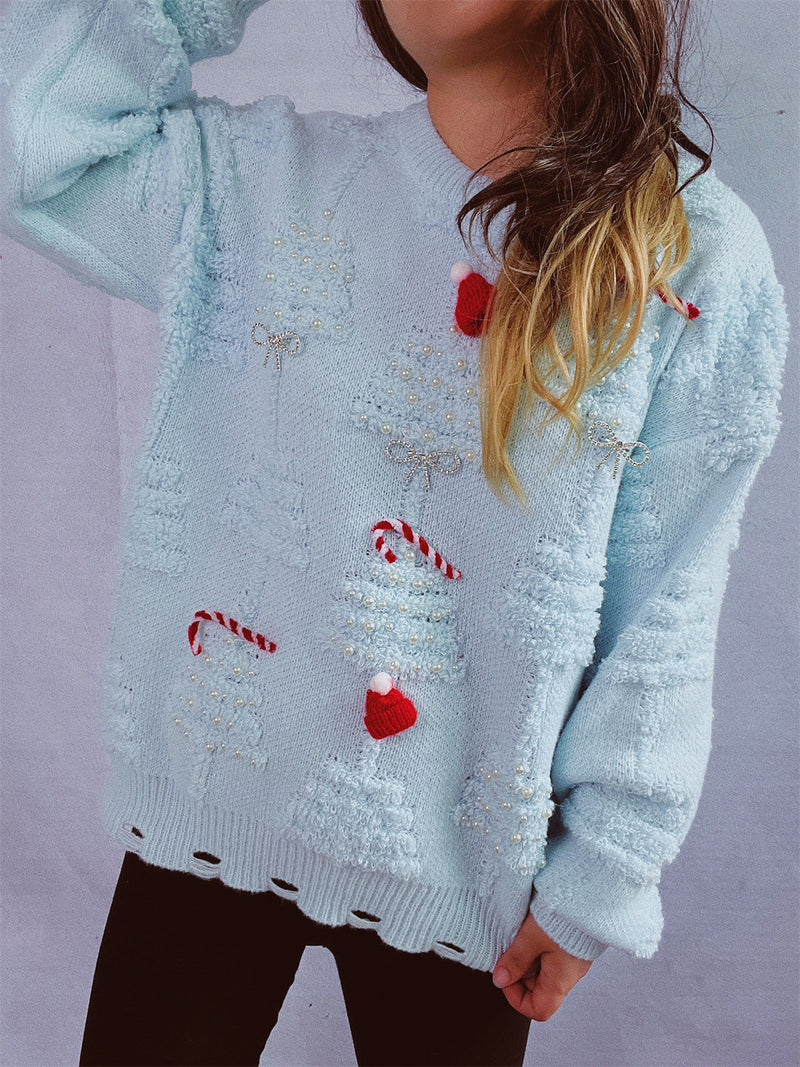 Women's Festive Sweater with Creative Christmas Motifs and Textured Design R&B