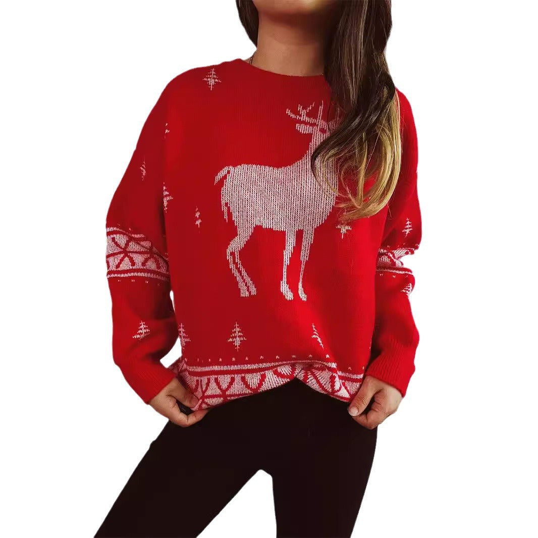 Women's Christmas Sweater with Festive Reindeer Motif and Soft Knit R&B