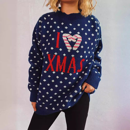 Women's Knit Sweater with Festive Christmas Design and Relaxed Fit