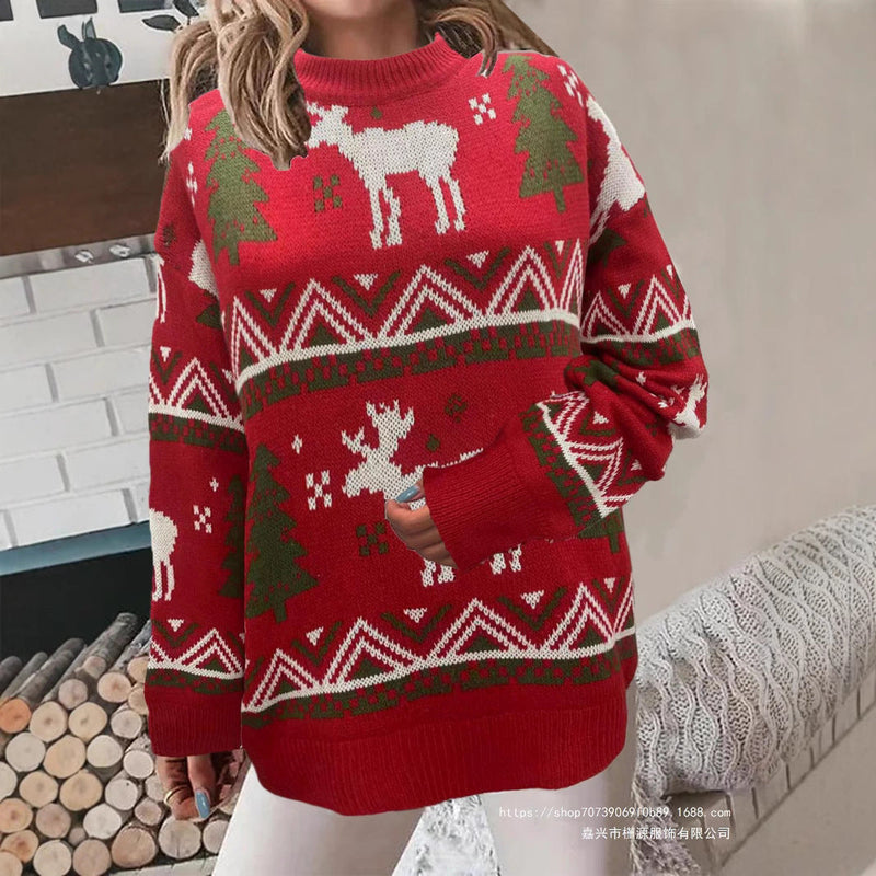 Women's Cozy Christmas Sweater with Festive Motif and High Fit
