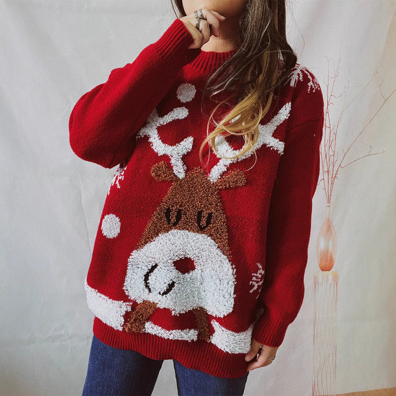 Women's Cozy Christmas Sweater with Fun Reindeer Motif