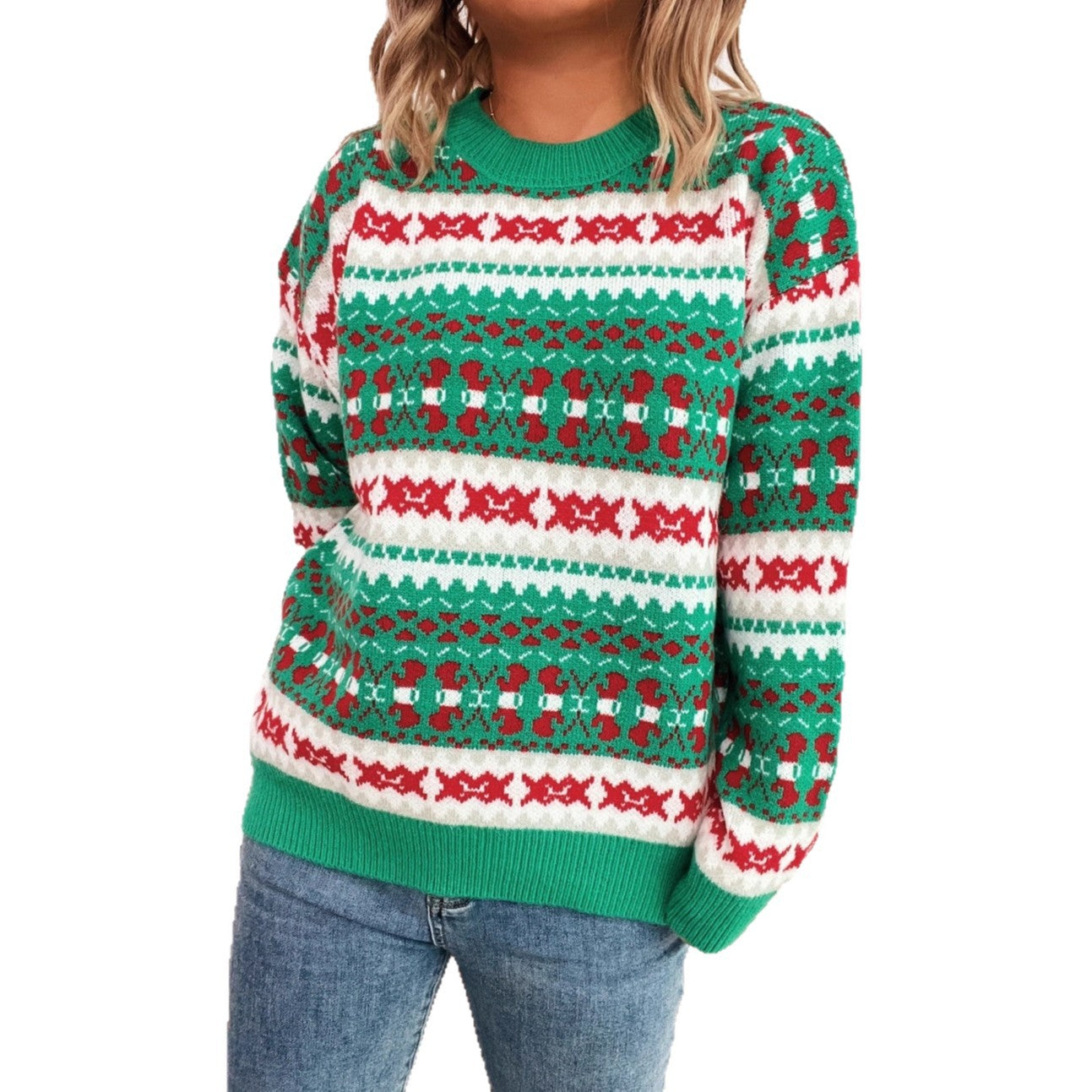 Women's Christmas Sweater with Festive Motif and Relaxed Fit R&B