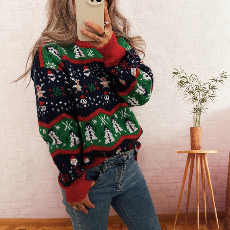 Women's Christmas Sweater with Cheerful Motif and Casual Cut