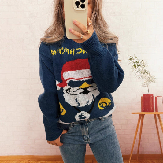 Women's Festive Knit Sweater with Christmas Motif