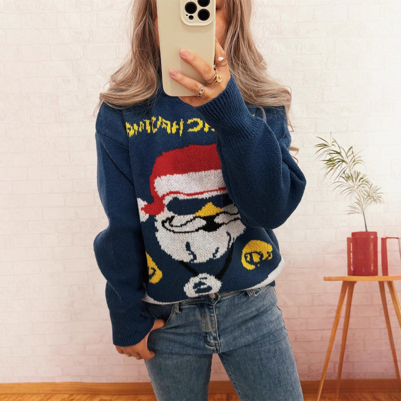 Women's Festive Knit Sweater with Christmas Motif R&B