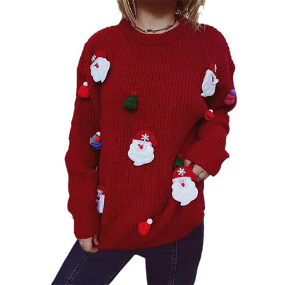 Women's Christmas Sweater with Festive Santa Motif and Textured Knit Quality R&B