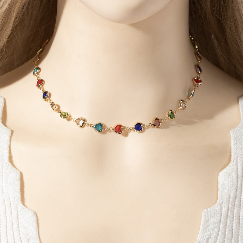 Jasmin Crystal Heart Tassel Necklace