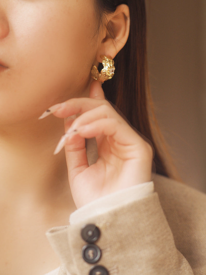 Sanya Textured Leaf Crystal Stud Earrings