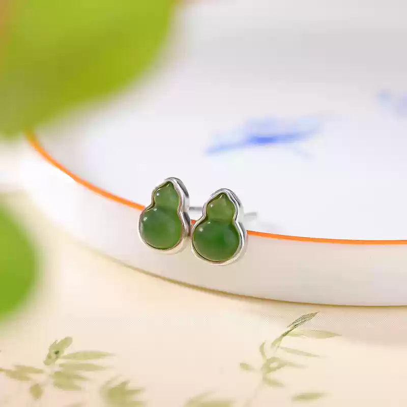 Elaina Jade Fortune Gourd Stud Earrings