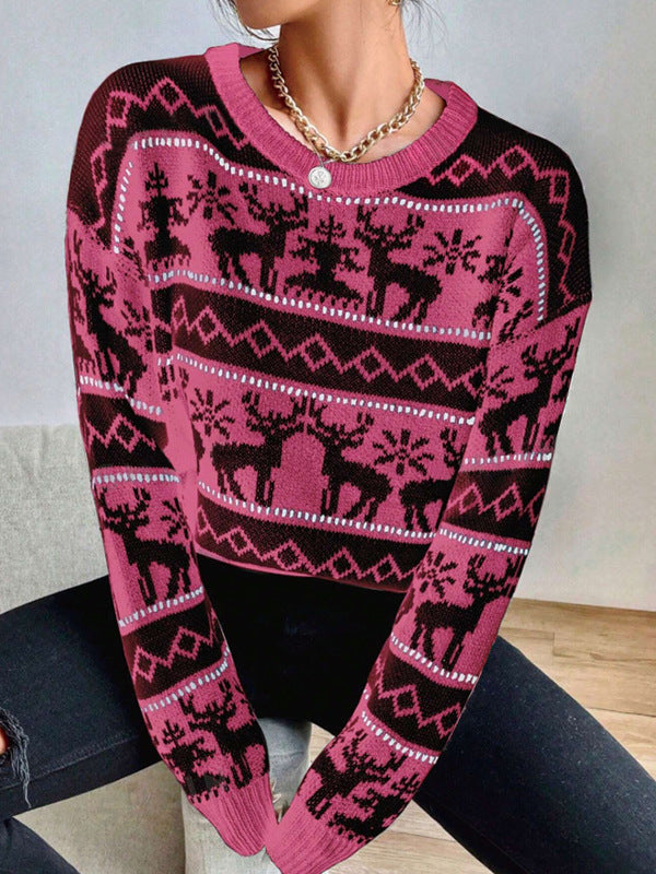 Women's Christmas Sweater with Modern Reindeer Pattern and Exclusive Knit Quality