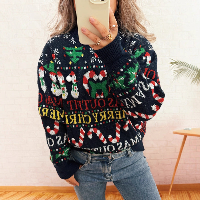 Women's Christmas Sweater with Nordic Design and Festive Motifs