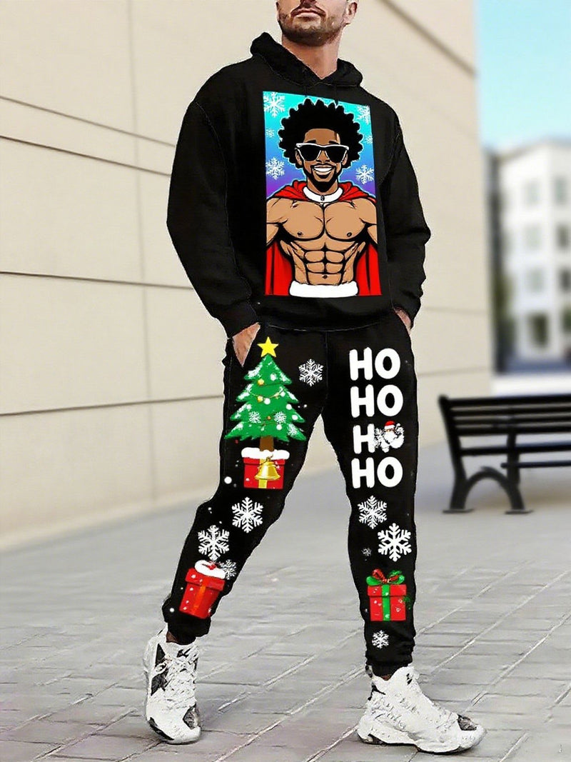 Men's Christmas-Motif Hoodie and Sweatpants Set