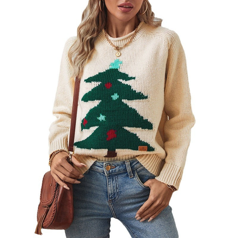 Women's Sweater with Festive Christmas Tree Motif