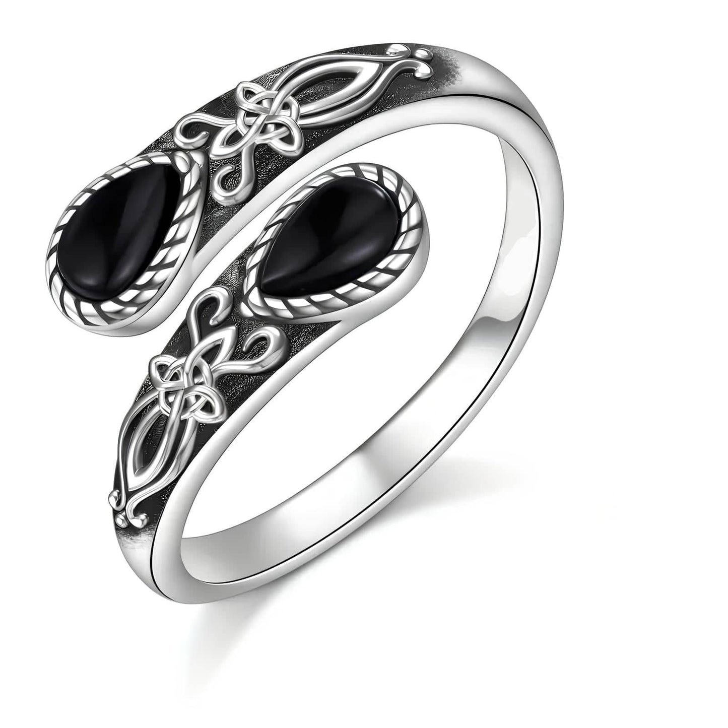 Obsidian Witchs Knot Protection Ring