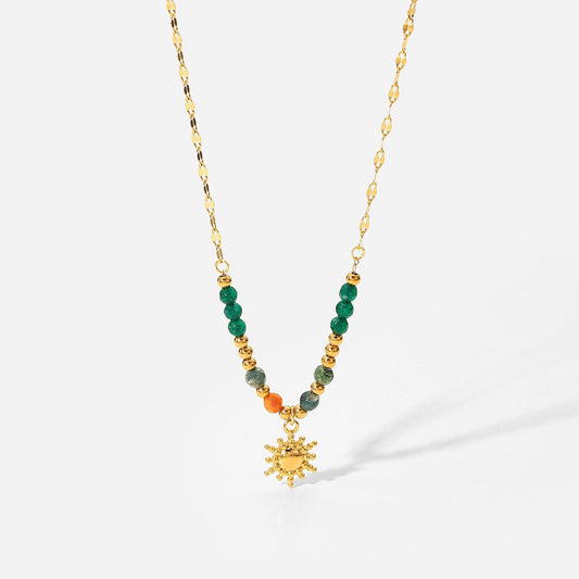 Sun Charm Beaded Gemstone Necklace