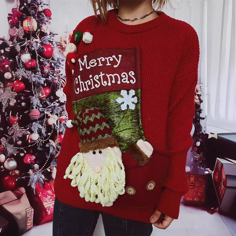 Women's Christmas Sweater with Festive Design and 3D Appliqués R&B